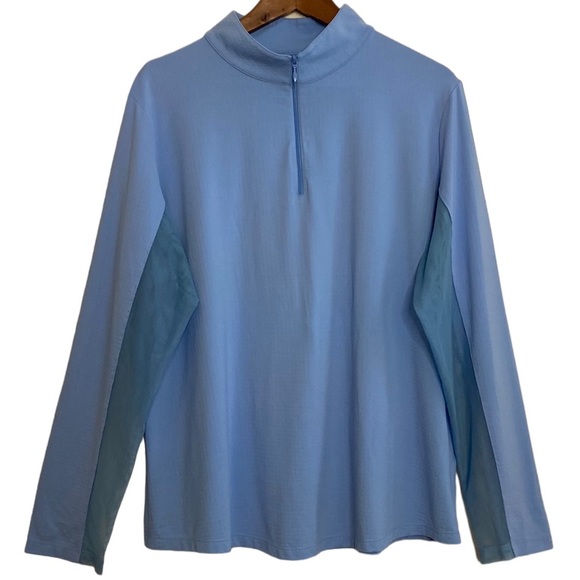 IBKUL Tops - IBKUL Shirt Women XXL Blue Mock Neck Half Zip Long Sleeve Mesh Golf Tennis